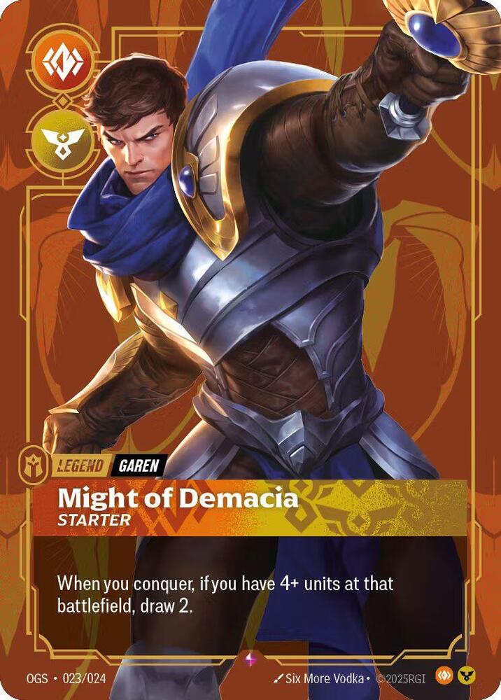 Garen, Might of Demacia (Metal) (Best Of) — Riftbound Organized Play Promotional Cards